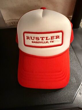 Rustler Red and White Embroidered Trucker Cap